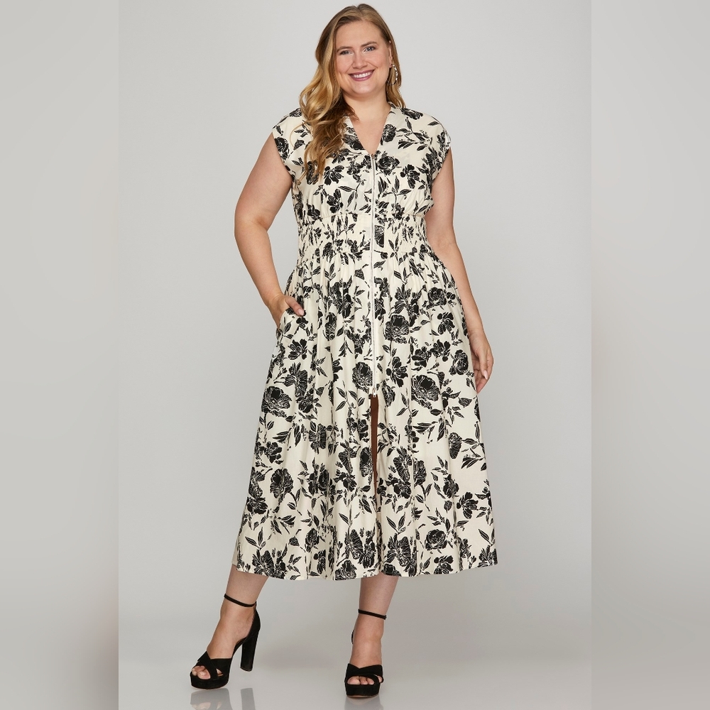 She + Sky Black and Cream Floral Maxi Dress